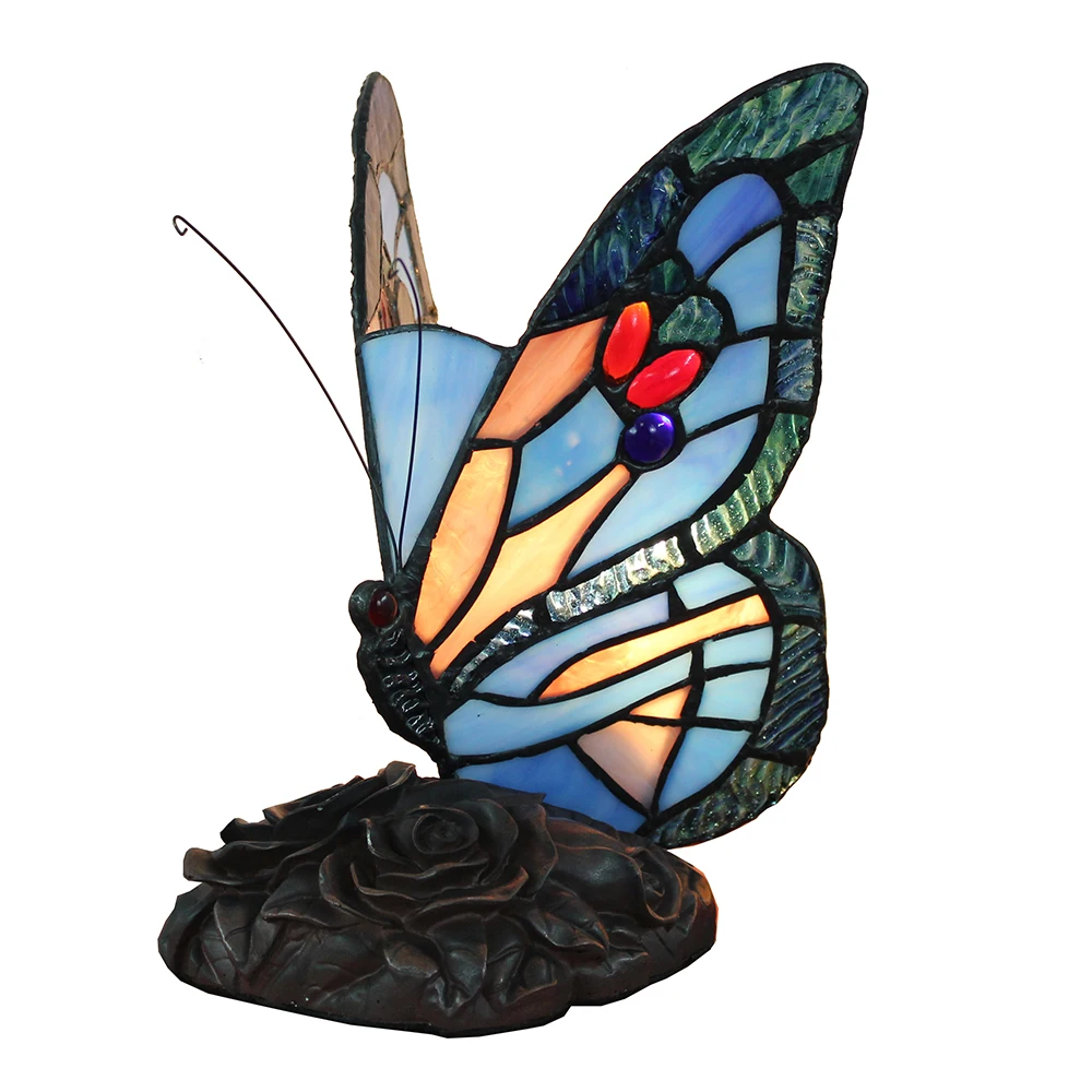 Синяя витражная стеклянная бабочка декоративная лампа бабочка ночник свинцовое стекло Новинка лампа