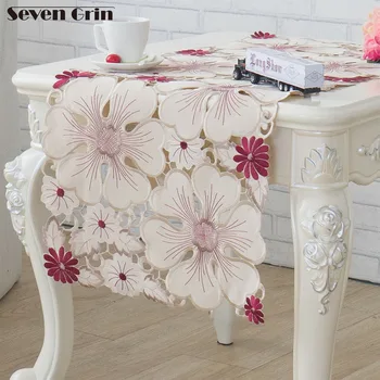 

Free Shipping Wine Coffee Colour Satin Fabric Embroidered Festival Wedding Party Decoration Table Runner