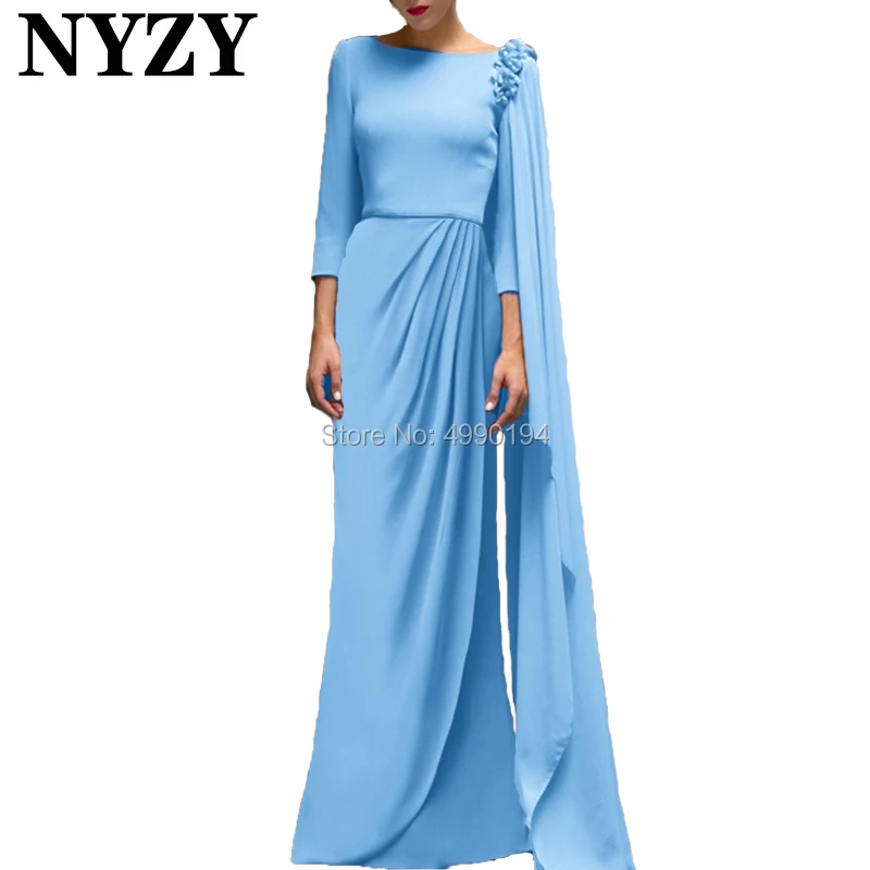 

Formal Dress NYZY E202D Chiffon Sky Blue Pleats Arabic Muslim Evening Dress Robe Soiree Dubai abiye gece elbisesi