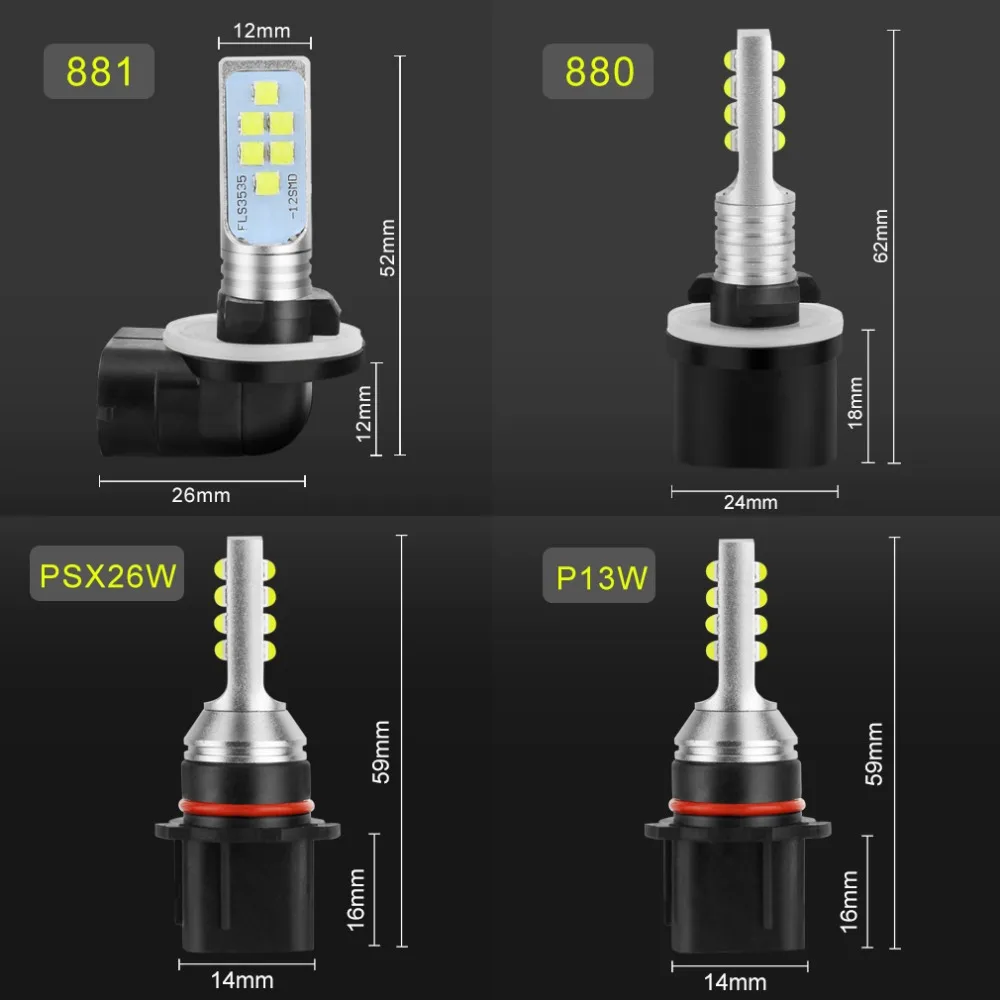 2 шт. Автомобильные светодиодные лампы H27 880 881 PSX26W 12 В|Передние LED-фары для авто| |