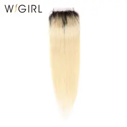 Wigirl волосы прямые Ombre закрытия шнурка 1b/613 Цвет бразильский человеческих волос 4x4 дюймов закрытия с для Волос
