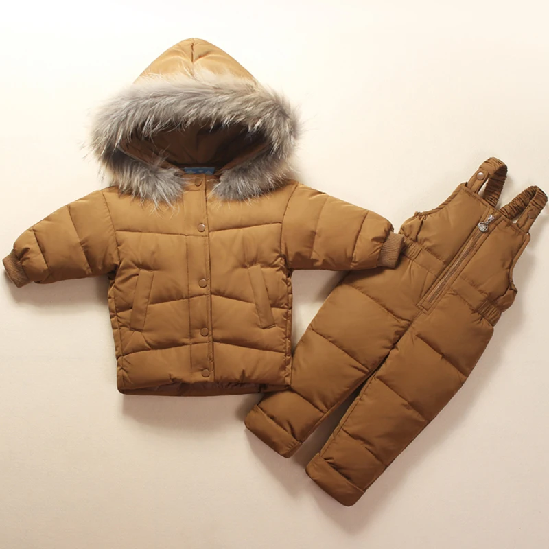 

2018 Baby Girls Boys Winter Clothes Sets Windproof Infant Suits Down Thick Jacket Coat +Ski Pants Children Kids Suits