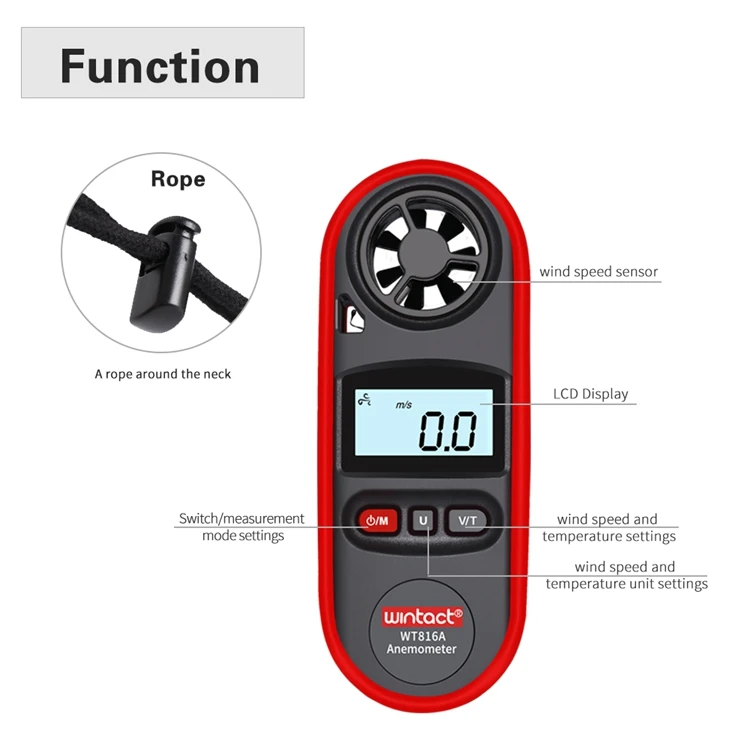 30 м/с, цифровой анемометр, шкала Бофорта, IP67, скорость воздуха-10~ 45C, температура ветра, скорость охлаждения, индикатор, измерительный прибор WT816A