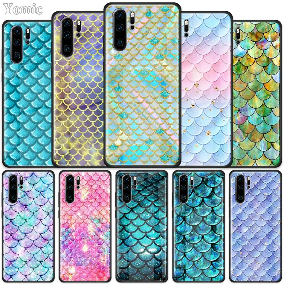 

Mermaid fish Cover Tempered Glass Case for Huawei P30 Pro P10 P20 P30 Lite Mate 10 20 Pro Honor 20 Pro 8X Cover Shell Coque