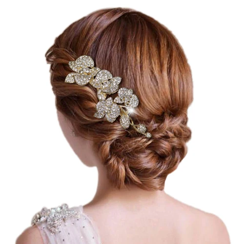 Bella Fashion Gold Tone Flower Bridal Hair Comb Wedding Accessories 