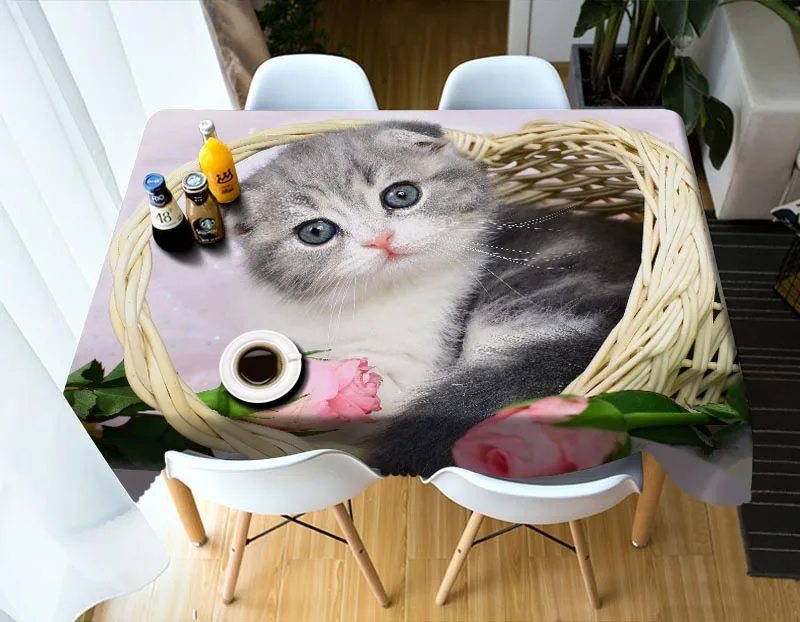 Meijuner настраиваемая 3D скатерть милые кошки семейный узор моющаяся ткань плотная прямоугольная Круглая Скатерть для свадьбы - Цвет: 2