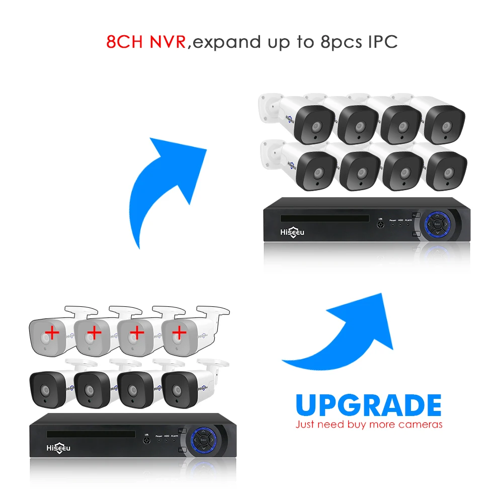 Hiseeu аудио 1080P POE NVR комплект 8CH H.265 CCTV камера системы открытый 2MP аудио ip-камера камера безопасности комплект видеонаблюдения