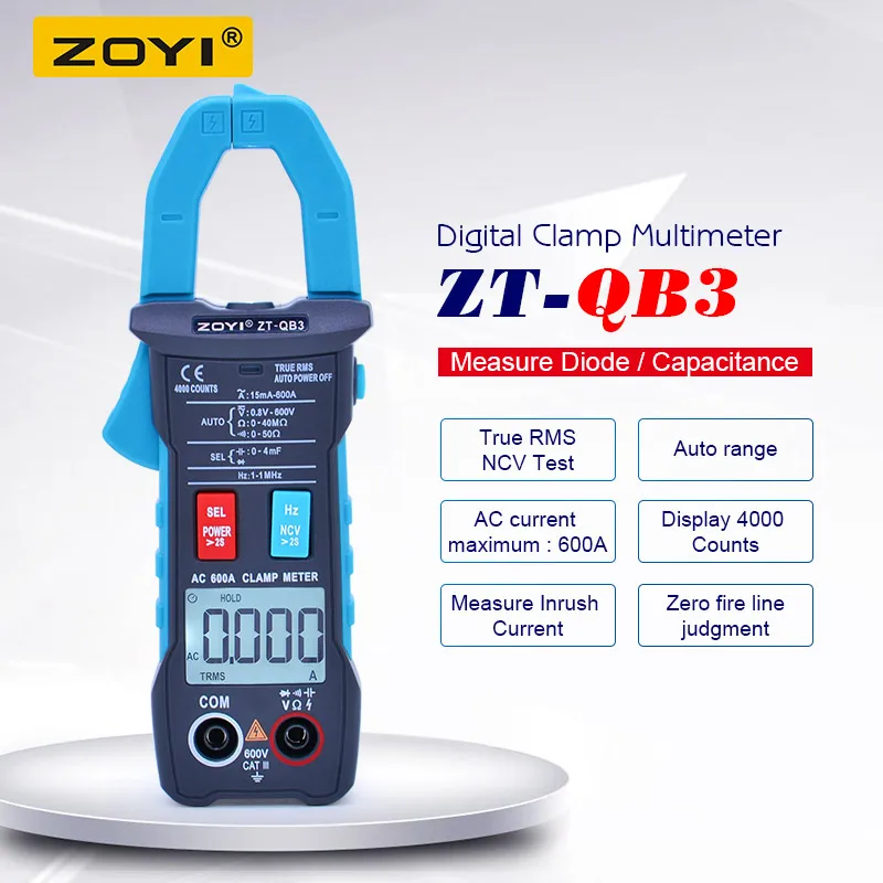 

ZOYI digital Clamp multimeter ZT-QB3 4000 count Clamp meter AC DC voltmeter AC Ammeter Resistance Frequency Capacitance tester