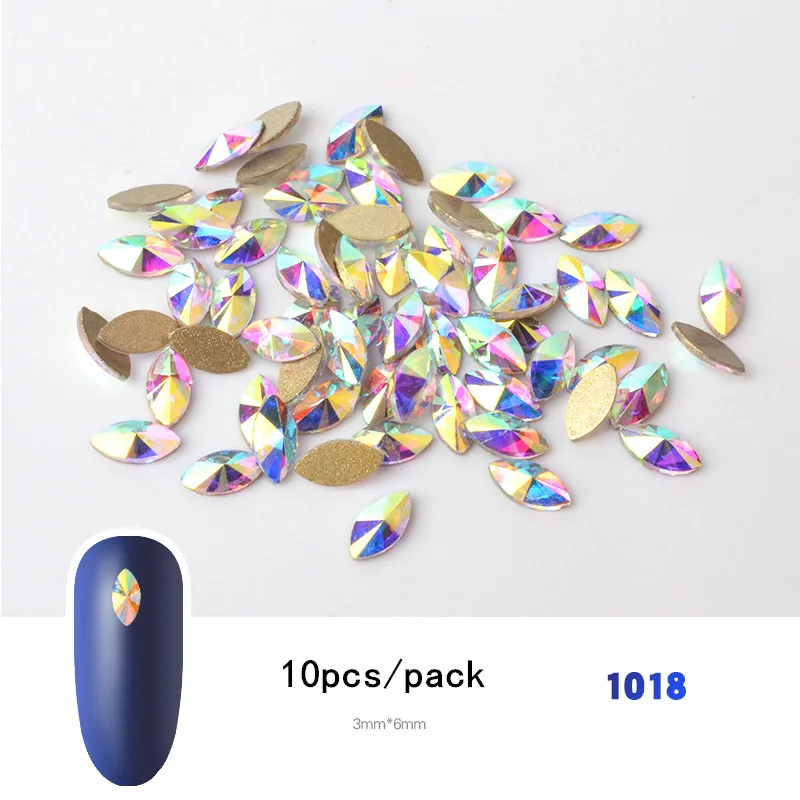 10 шт, блестящие цветные 3D Стразы для дизайна ногтей, плоские с оборота стеклянные драгоценные камни, ювелирные изделия, 30 стилей, аксессуары для дизайна маникюра - Цвет: 1018