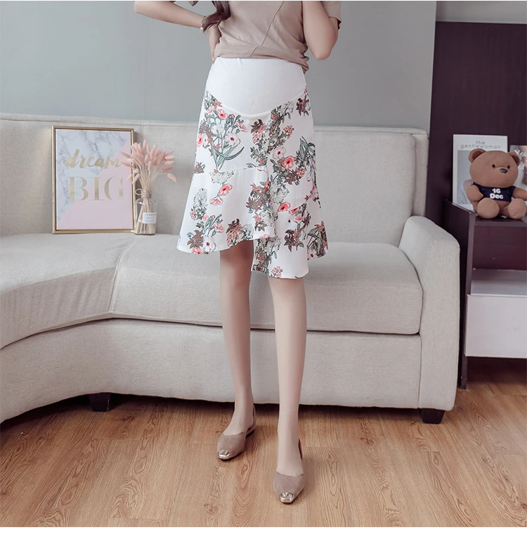 Irregular Support Belly Low Waist Maternity Skirts Chiffon Floral Print Clothes for Pregnant Women Summer Fashion Pregnancy (19)
