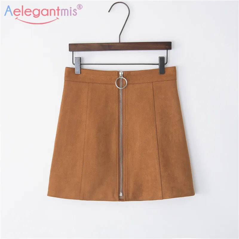 

Aelegantmis Summer New Suede Fabric Plus Size High Waist Women Mini Skirt Ladies Elegant Casual Black Zipper A-line Short Skirts