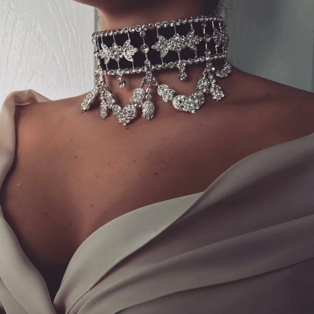 Модные женские широкие бархатные Стразы жаккардовые Чокеры ожерелье вечерние ювелирные изделия подарок