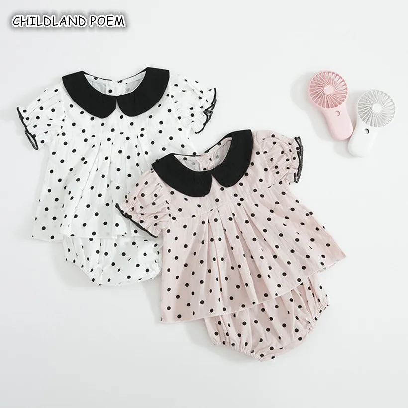 Одежда для новорожденных девочек, летний комплект одежды для малышей, футболка в горошек+ шорты, комплект из 2 предметов для маленьких принцесс, комплект одежды для маленького ребенка для девочек