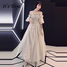 Это YiiYa вечернее платье Иллюзия Кружева Бисероплетение с аппликацией и вырезом лодочкой трапециевидные Серые Вечерние платья SB008 robe de soiree