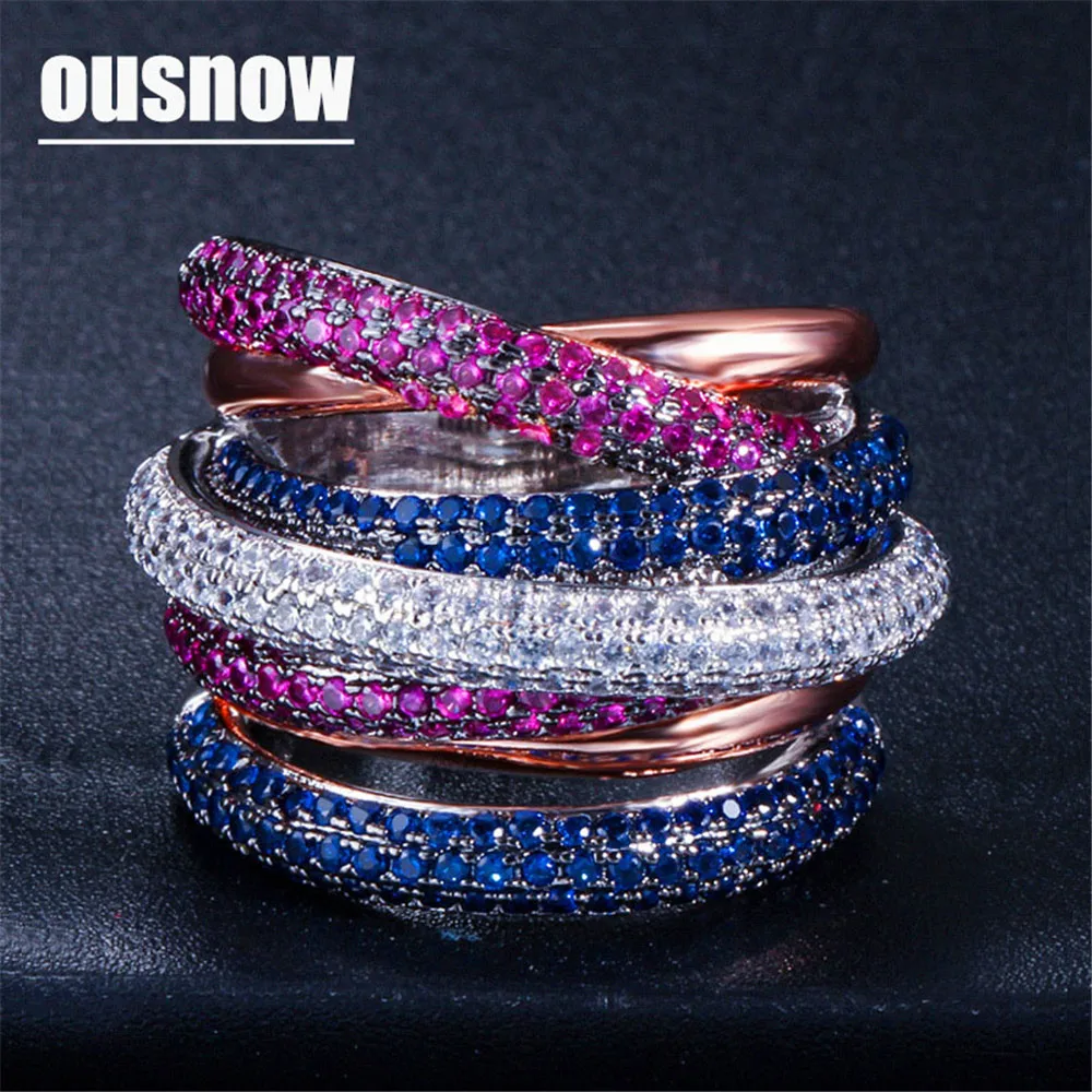 

European and American personality creative ring micro-inlaid five rows of AAA zircon ring color protection hypoallergenic