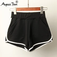 Женские спортивные летние шорты, новинка, эластичные однотонные шорты для женщин, повседневные хлопковые шорты с карманами