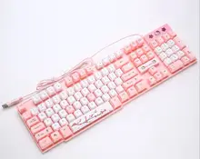 Pink Hello Kitty USB Wired Gaming Keyboard Three Color Cute Cartoon 104 Keys KT Cat Desktop Laptop Computer Keyboard For Girls