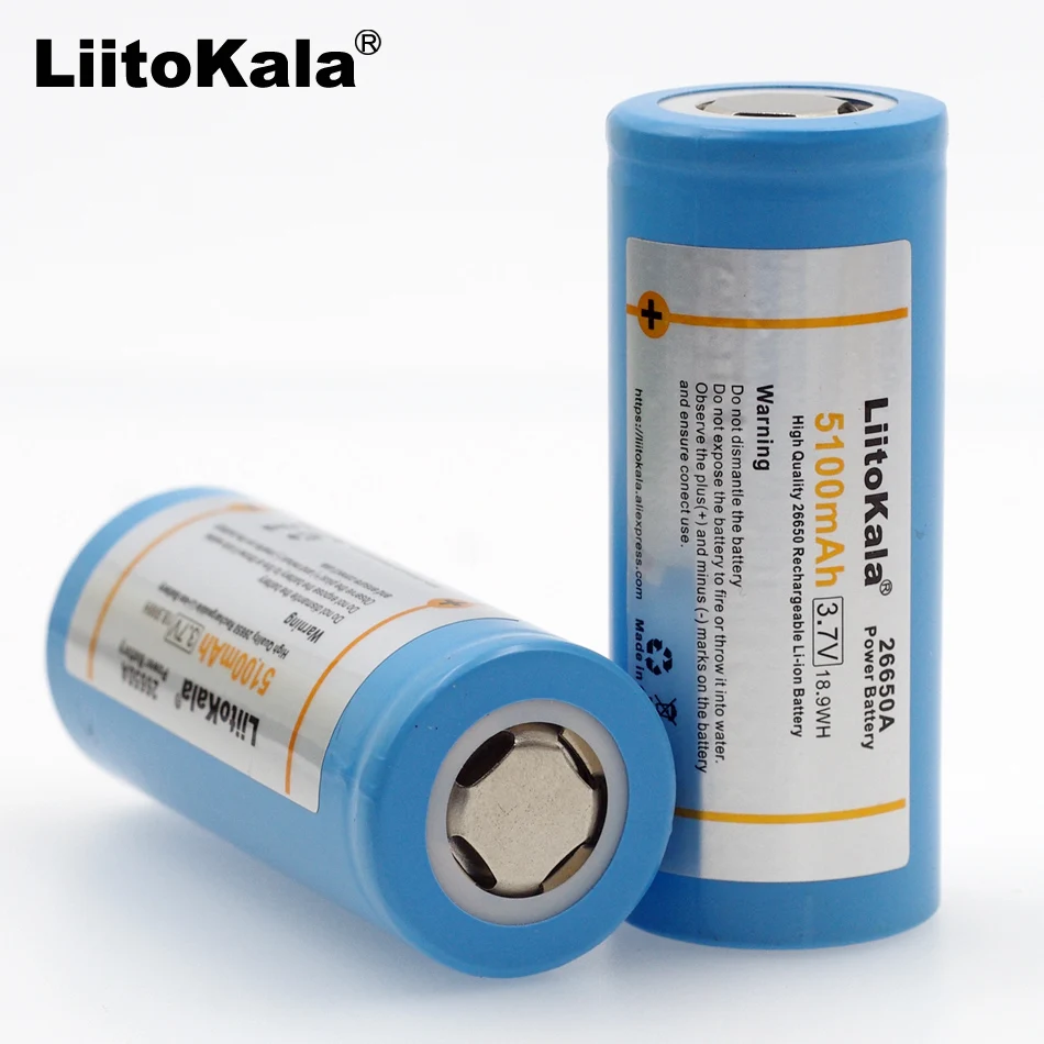 2 шт LiitoKala 26650-50A 5000mAh 26650 Li-ion 3,7 v аккумуляторная батарея для фонарика 20A 3,6 V батареи питания