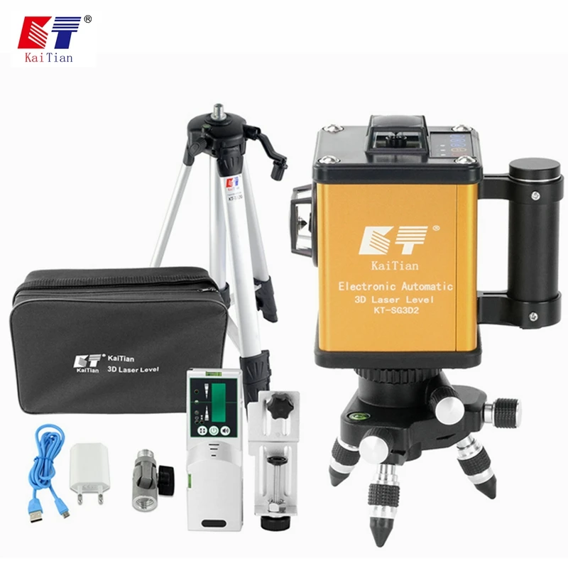KaiTian 3D 12 Lines Laser Level Tripod Self-Leveling Green Receiver Vertical 360 Horizontal Cross Livella Lasers Beam Line Level KaiTian 3D 12 Lines Laser Level Tripod Self-Leveling Green Receiver Vertical 360 Horizontal Cross Livella Lasers Beam Line Level
