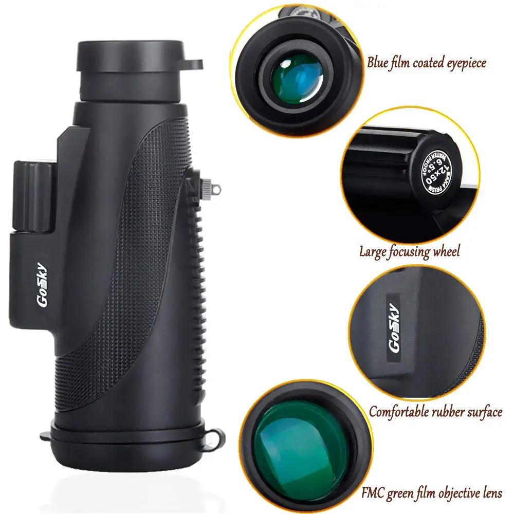  12X50 High Power Prism Monocular and Quick Smartphone Holder - Waterproof Fog- Proof Shockproof Sco