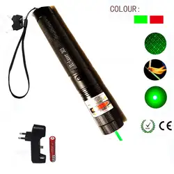 Зеленая/красная лазерная указка 532nm 5 МВт 303 лазерная ручка Регулируемая Звездная головка горящая спичка lazer с 18650 батареей + зарядное