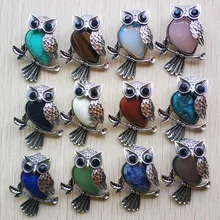 Модные Винтажные посеребренные Сова МИЛЫЙ натуральный камень тигровый глаз оникс Опал Подвески для изготовления ювелирных изделий 12 шт./лот