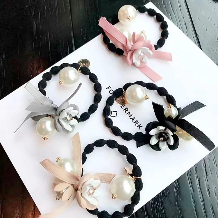 

New Cloth Art Flower Pearl Elastic Hair Rope Ring Hair Bands Fashion Rhinestone Bow Headband for Women Wedding Hair Accessories