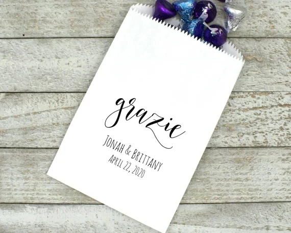 Us 15 75 17 Off Personalized Italian Grazie Wedding Candy Buffet Treat Gift Bar Petal Toss Bags Engagement Party Bakery Cookie Favorpackets In