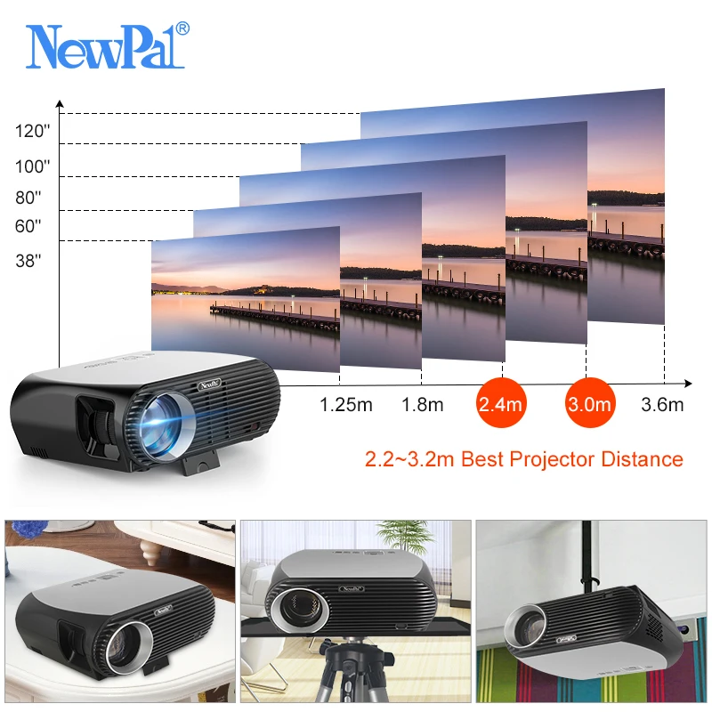 Newpal العارض GP100UP جهاز عرض (بروجكتور) ليد 4 K السينما المنزلية 3500 شمعة كامل HD 1080 P الروبوت 6.01 واي فاي بلوتوث Miracast متعاطي المخدرات التلفزيون