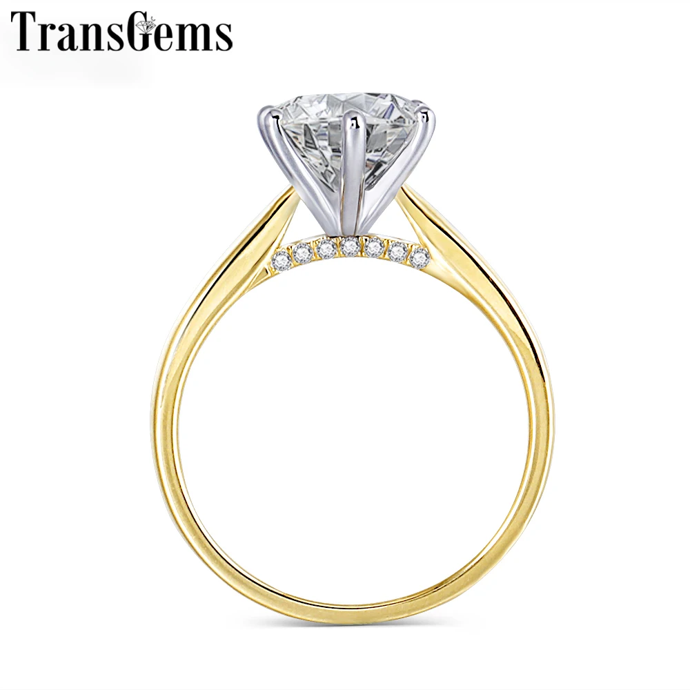 Женское Обручальное Кольцо Transgems 14K 585 двухцветное Золотое моиссанитовое кольцо с