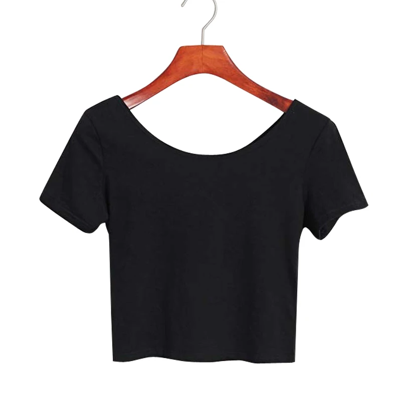 E116 новинка Летний стиль модный короткий топ хлопок Женская футболка Повседневная Белый Черный Серый базовые Топы
