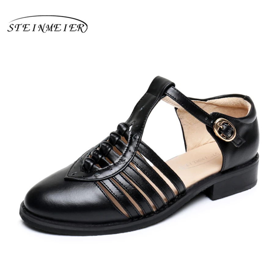 

Cow leather big woman US size 11 designer vintage flat shoes Sandals handmade black white brown grey 2017 oxford shoes for women
