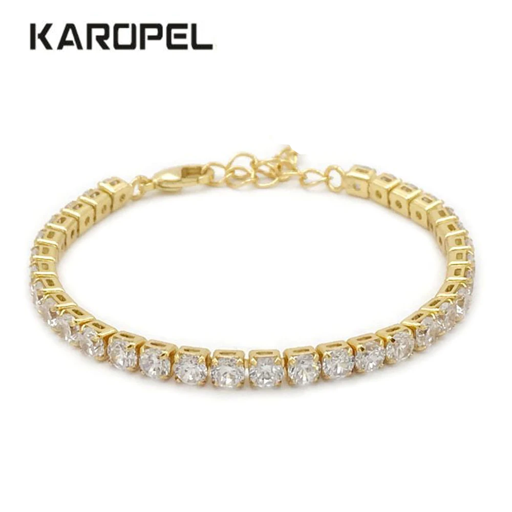 

Mens Zircon Tennis Chains Bracelet Gold Silver Color Copper Material Iced Out 4mm 1 Row CZ Chain Hip hop Bracelet