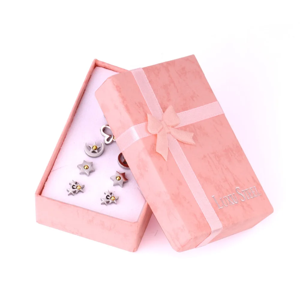 LUXUKISSKIDS 6 пар/кор. серьги гвоздики из нержавеющей стали набор Сердце Звезда для