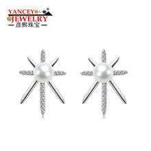 YANCEY Strong Gloss White Flawless Freshwater Pearl Stud Earrings ,Fine jewelry, 925 Silver, New Product Offer Free Shipping