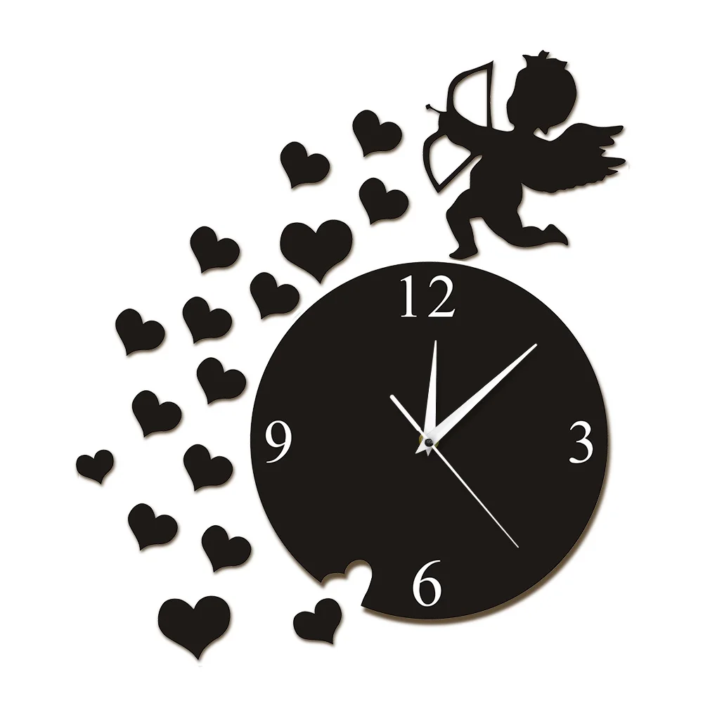 Настенные часы Cupid со стрелками сердцами Cherub ангелом украшение для дома