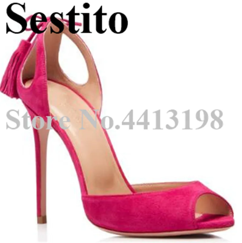 

2019European Fashion Flock Solid Slip-On Fringe Casual Sandals Peep Toe Stiletto Heels Back Strap Summer Sandals New Women Shoes