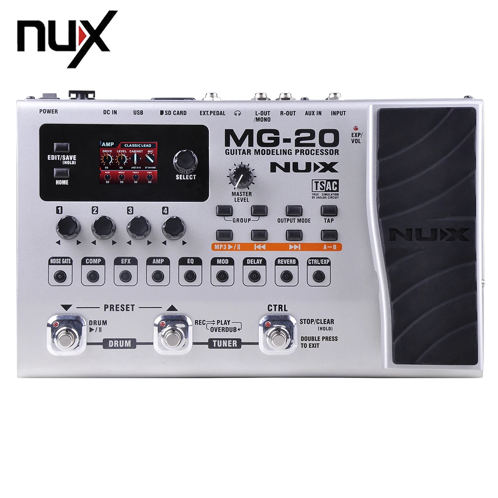 

NUX MG-20 Guitar Modeling Processor Drum Pattern Switch Pedal 60 Effect Models 36 User Presets36 Factory Presets
