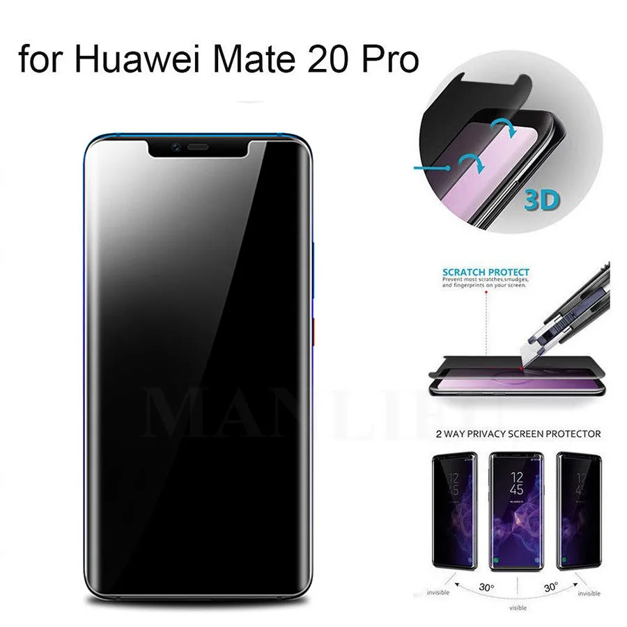 MANLIFU Case Friendly Anti Spy Glass For Huawei Mate 20 Pro Privacy 3D Curved Full Cover Screen Protector Tempered Glass