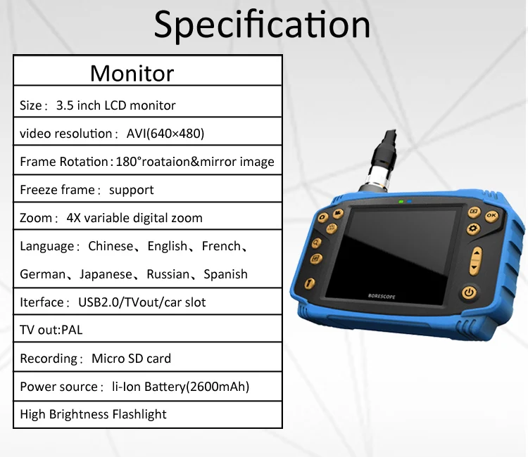 5.5/8.5 MM Original Industrial Endoscope Inspecting Automotive Monitor Borescope Vehicle Diagnostic Tool With 6 Adjustable Light