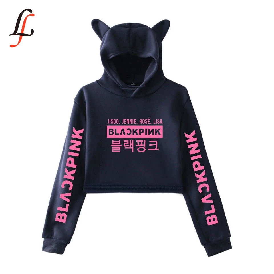 Blackpink harajuku Cat Ear Cap Hoodies fashion trend sala Cat Crop Top Women Hoodies Sweatshirt Sexy hot Kpop Clothes