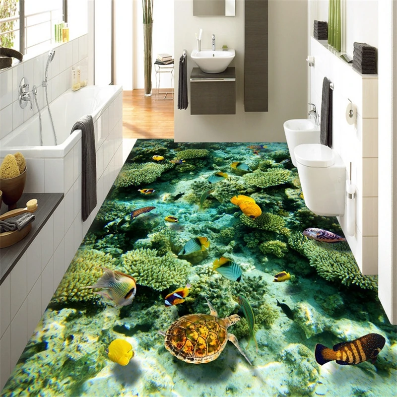 

beibehang Photo Floor Wall paper Underwater World Landscape Living room Bedroom Floor 3D Mural PVC Self-adhesive Wallpaper roll