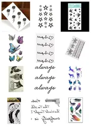Новинка 2019 года, Классическая тату, птица, цветок, перо, Бабочка, алфавит, поддельные татуировки, ручное тело, водонепроницаемые временные