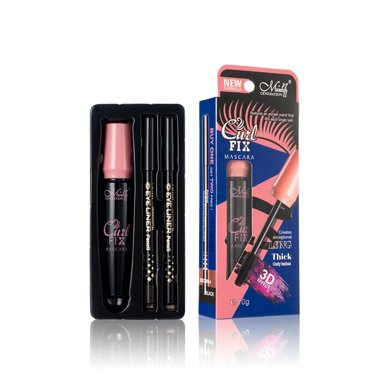 Menow Mascara with 2pcs EyelinerSet Pen Set Waterproof Rimel 3d Thick Lengthening Mascara Make Up