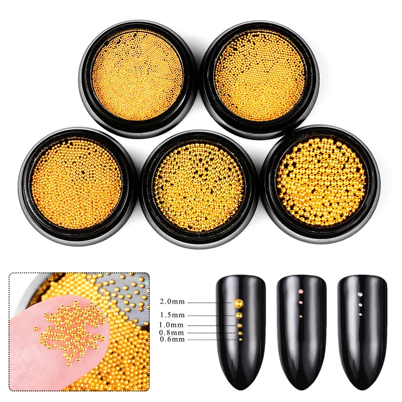

RBAN NAIL Different Size Mini Steel Ball Caviar Bead 3D Nail Decoration Gold Silver Champagne Studs Manicure Nail Art Decoration