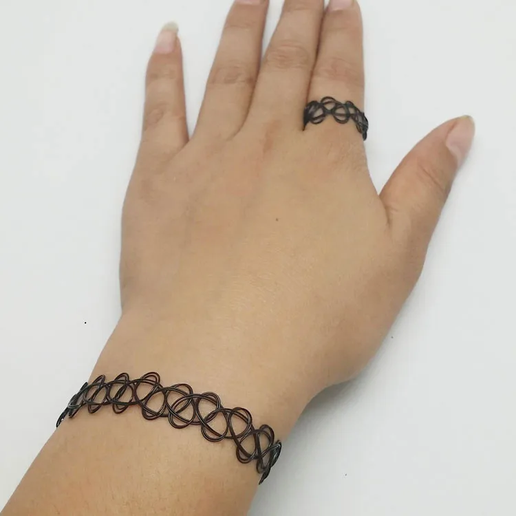 Classic Stretch Tattoo Choker Necklace Cheap High Quality Retro Geometric Elastic Adjustable Women Chokers Neckless Bracelet Set (8)
