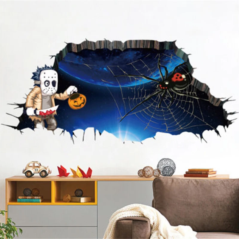 2018 New 3D Vision Broken Floor Wall Sticker Halloween Horror Decal Room Decor 2 Styles