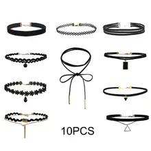 10 шт. креативное поло поддельное ожерелье-воротник комбинированный набор кружевное ожерелье-чокер набор стрейч Классический готический шнурок татуировки чокер