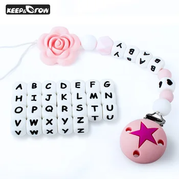

KEEP&GROW 100Pcs 12mm Silicone Letter Beads BPA Free English Alphabet Beads Baby Teether DIY Teething Necklace Baby Products