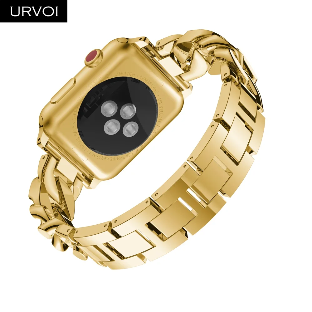 URVOI ковбойская цепь для Apple Watch series 5 4 321 ремешок из нержавеющей стали для iWatch сияющий камень браслет на запястье современный дизайн